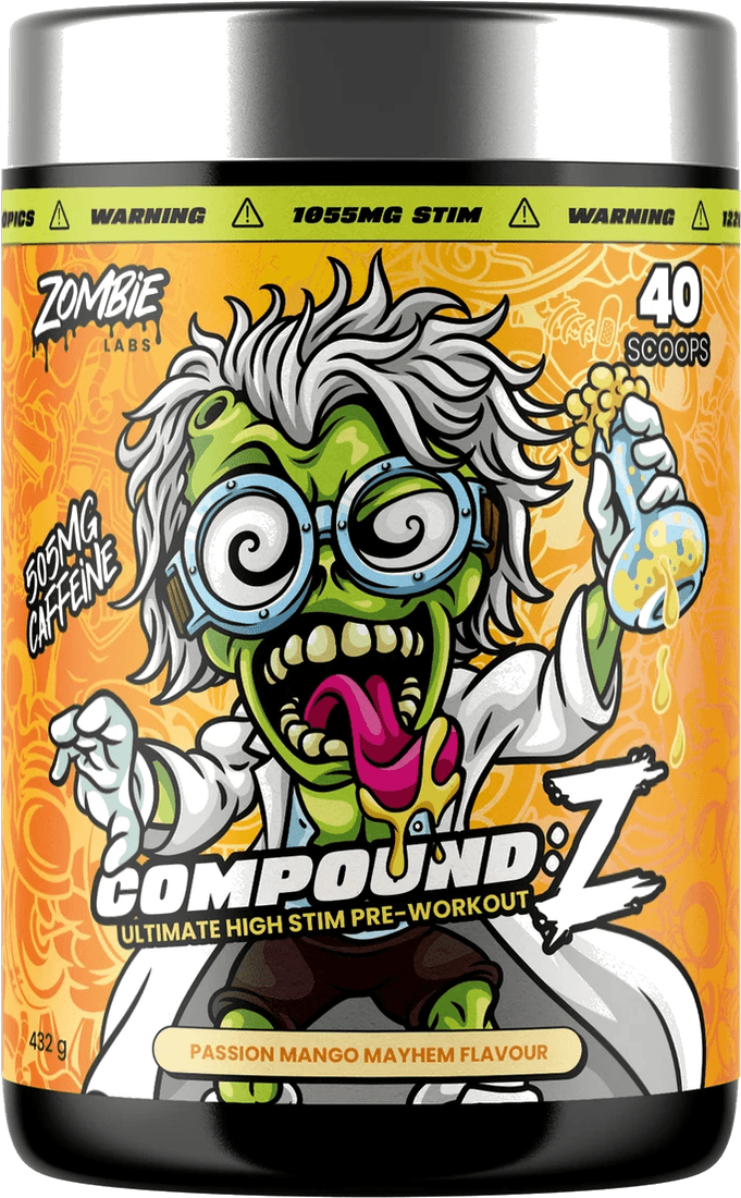 Zombie Labs Compound Z pre-workout tub, Passion Mango Mayhem