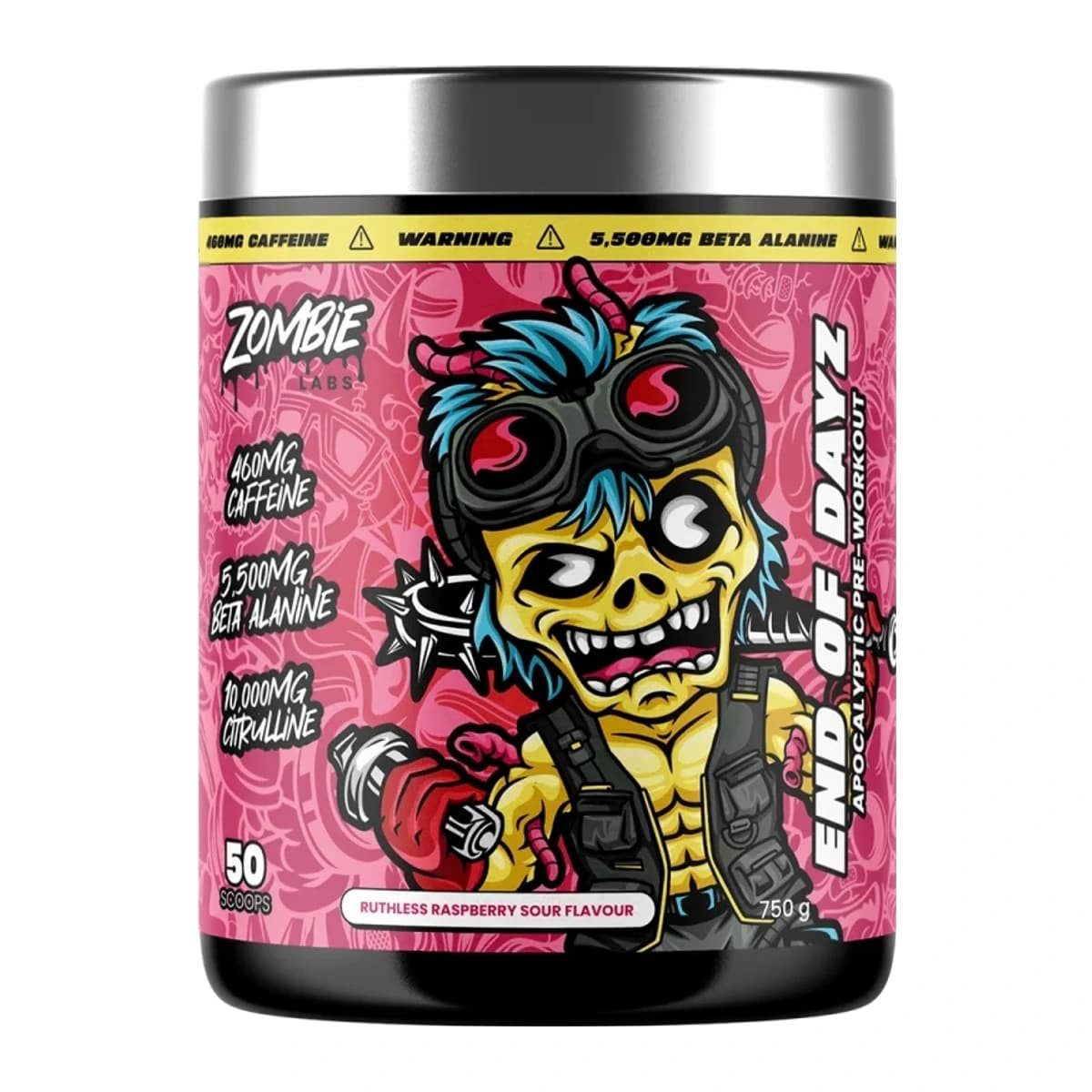 Zombie Labs End of Dayz (E.O.D) Extreme Apocalyptic Energy Pre-Workout Ruthless Raspberry Sour Flavour 750g 50 Scoops