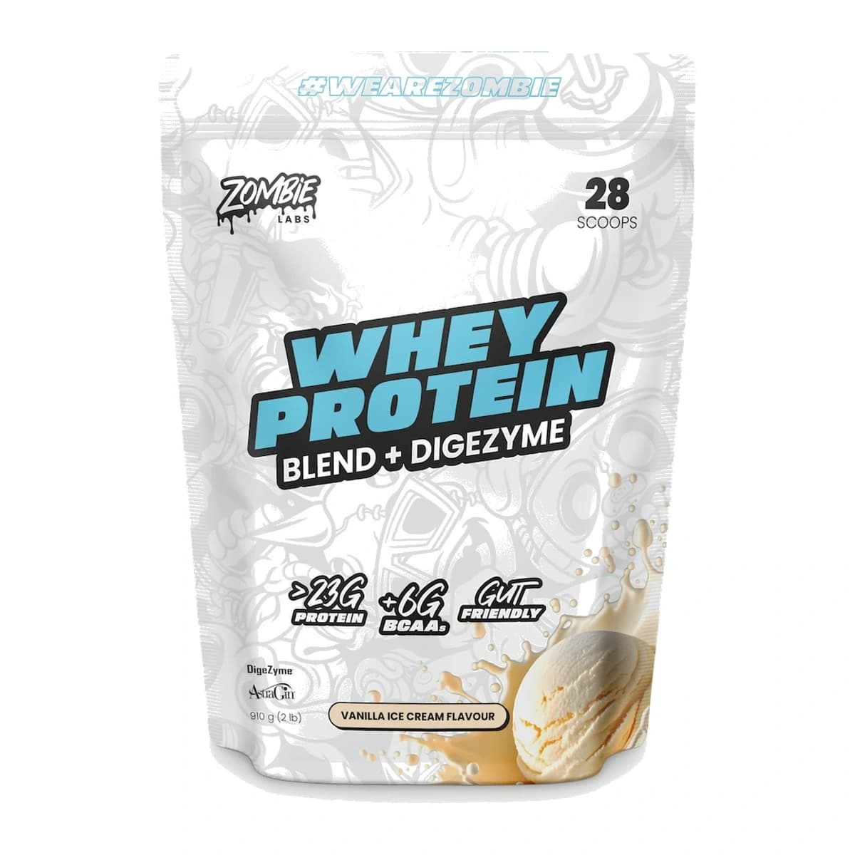 Zombie Whey Protein Wpc Wpi Blend Digezyme Astragin, Vanilla Icecream