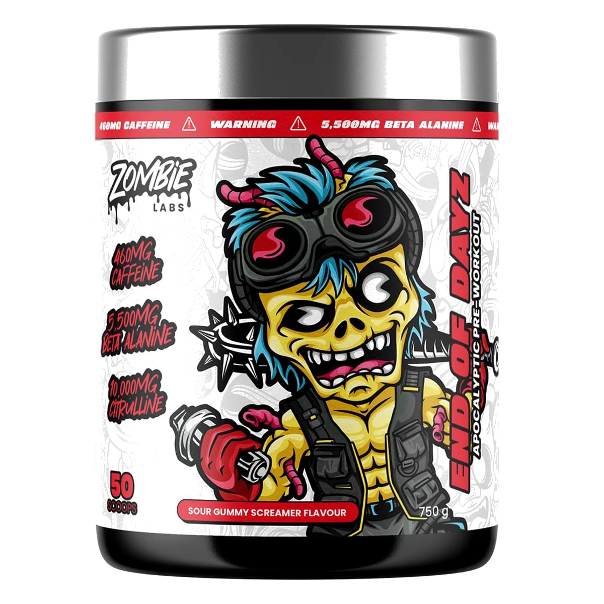 Zombie Labs End of Dayz (E.O.D) Extreme Apocalyptic Energy Pre-Workout Sour Gummy Screamer 750g 50 Scoops